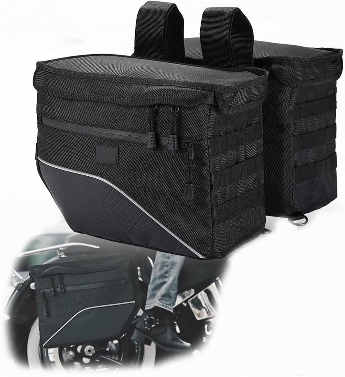 Motorfiets Zadeltas - Motortas Bagage - Motorrijden Opslag - Uitschuifbare Bodem - 26L - Zwart
