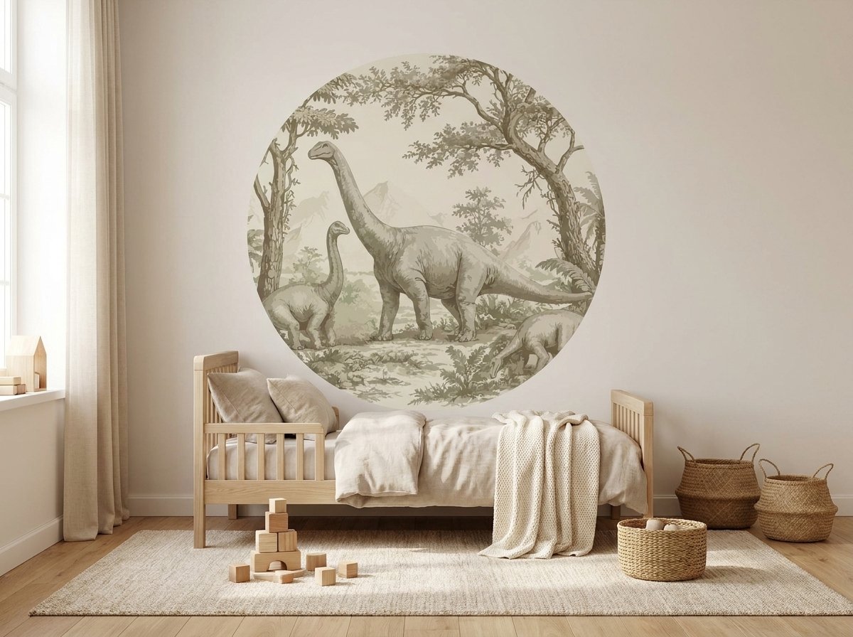 Little Livo Ronde Muursticker Dino Wereld – Muurdecoratie Baby- & Kinderkamer – Ø120 cm – Zelfklevend PVC