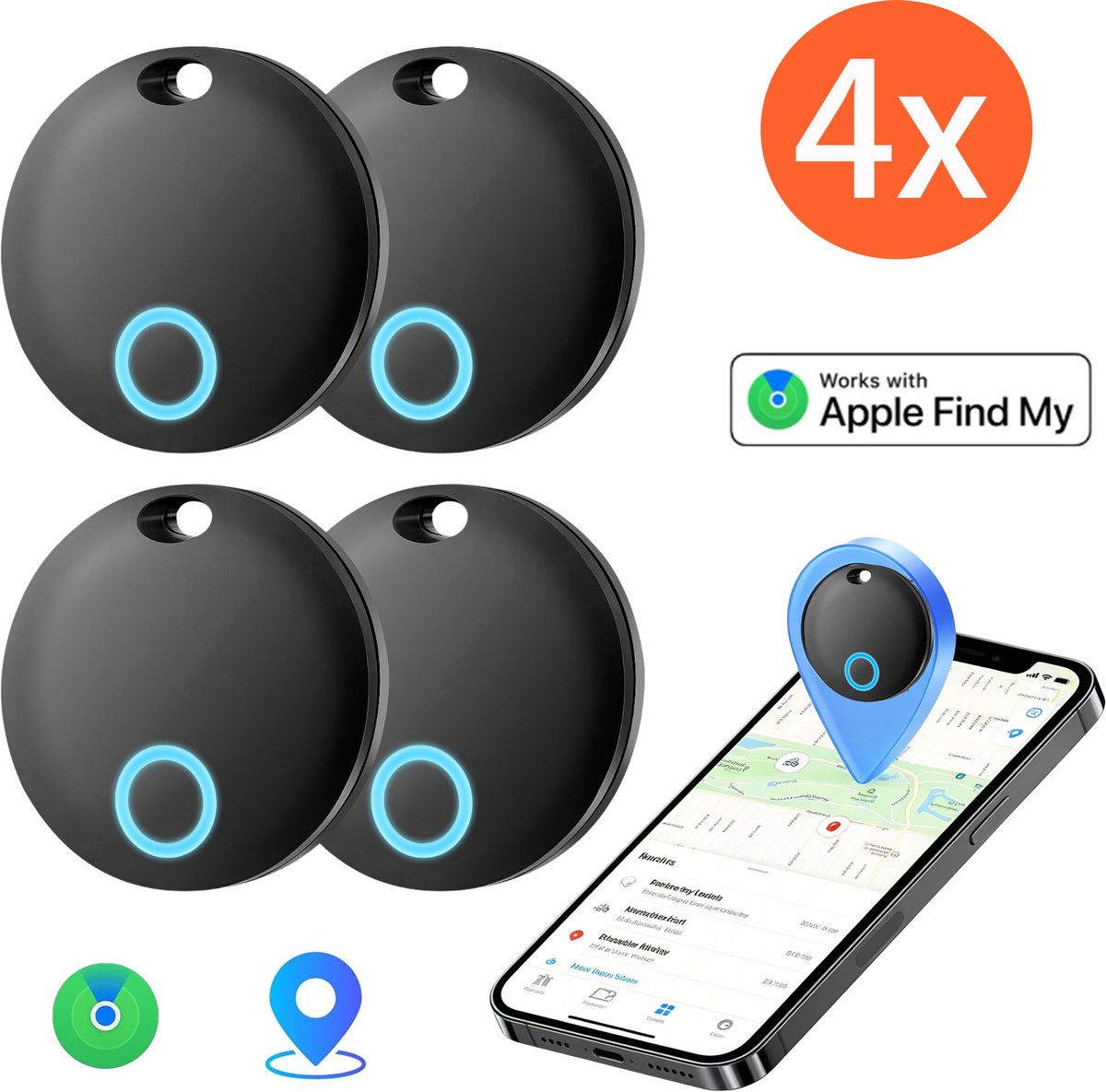Rayofi Air Tag met LED-Bluetooth Tracker compatibel met Apple Find My (alleen iOS)- Smart Tracker Tag voor Bagage/tassen- zwart-IP67 waterdicht