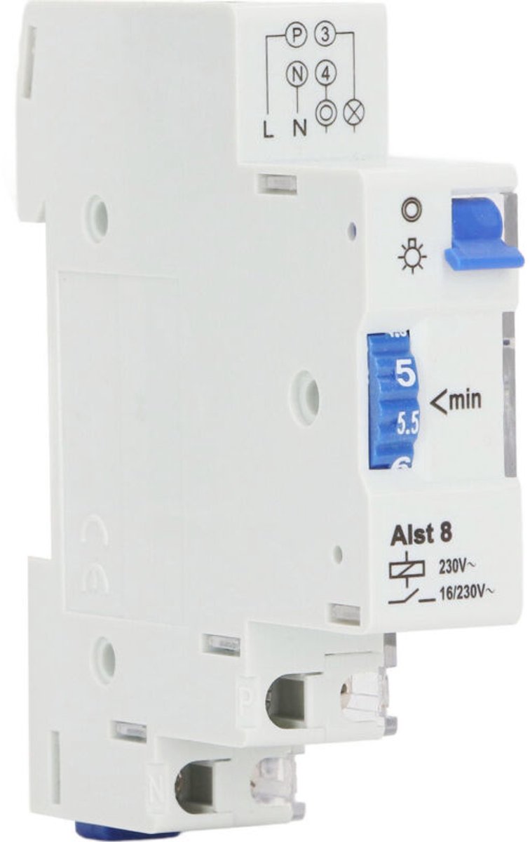 Mechanische timer, 1 tot 7 minuten - 230V AC timerregeling - Kwartsmotor - Railmontage - Voor elektrische apparatuur