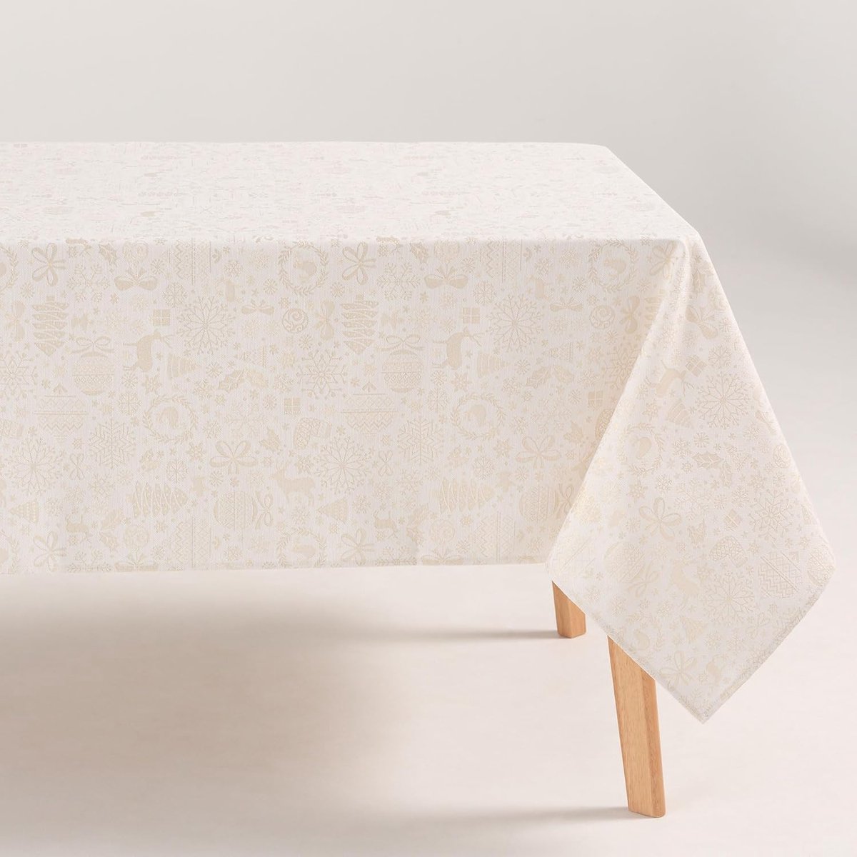 Tafelkleed - Jacquard Decoratie - Kerst Tafeldekking - Goudkleurig Garen - 140 x 100 cm - Wit