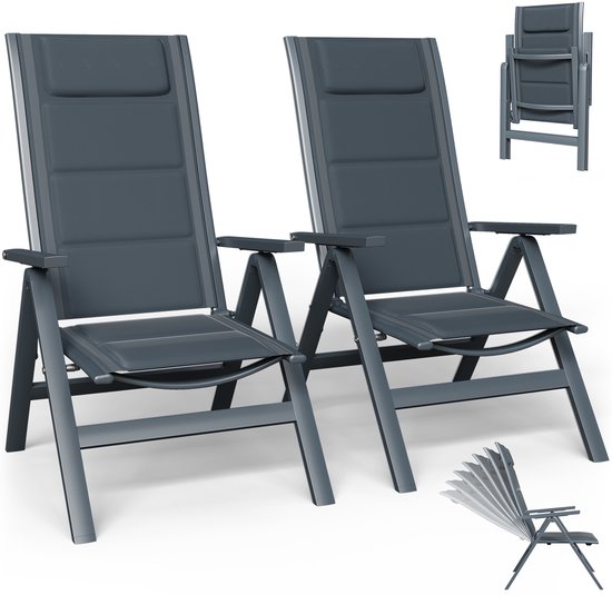 Devoko Aluminium Tuinstoelen 2 Stuks - opvouwbare - 7-standige verstelbare rugleuning - Teslin-stof + sneldrogend gewatteerd katoen - gemakkelijk mee te nemen - campingstoel Weerbestendig - Grijs — afbeelding 2