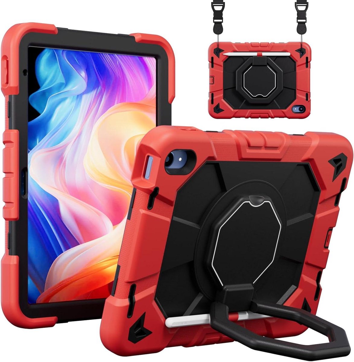 Tablethoes - Beschermhoes Tablet - Kinderen Gebruik - Robuuste Stootbescherming - Groot - Rood Zwart