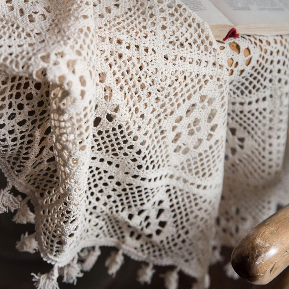 Gehaakt Tafelkleed - Katoen Kant - Decoratie Huis - Handgemaakt Patroon - 85x85cm - Beige Zwart