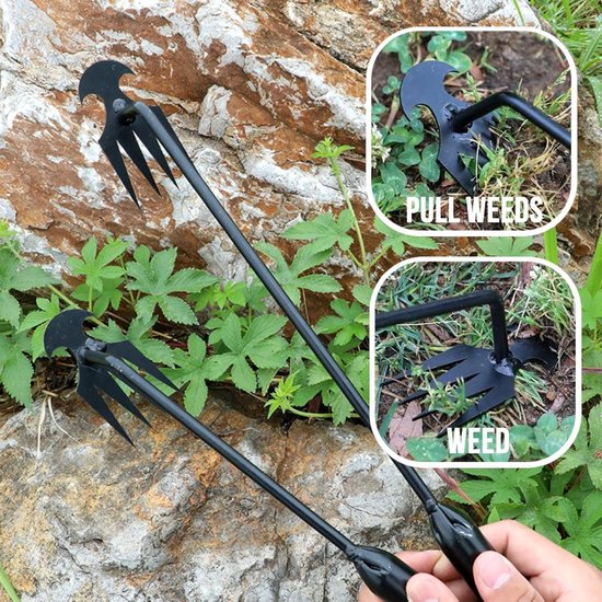 Onkruidtrekker Gereedschap - Wieden Tool - Onkruid Verwijderen - Vierklauw Ontwerp - 43 cm Lengte - Zwart — afbeelding 2