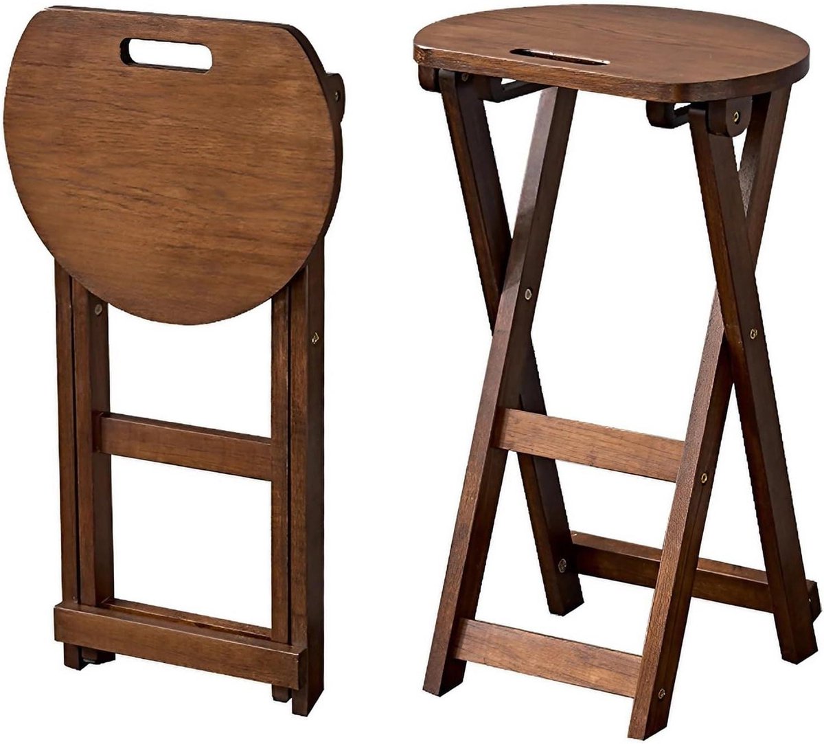 Opklapbare Barkruk - Houten Zitje - Extra Zitplaats - Massief Hout - 60 cm Hoog - Bruin
