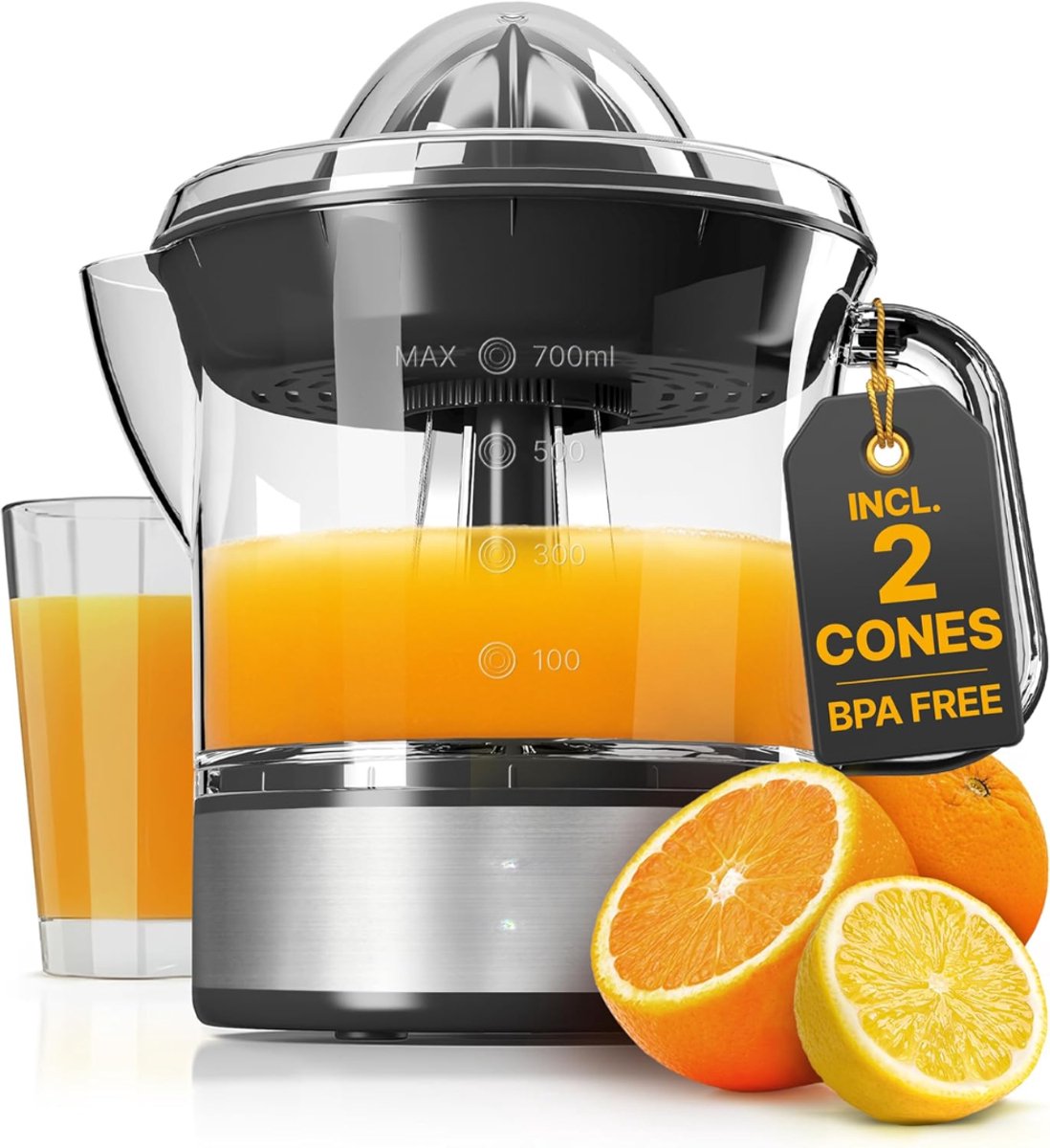 TIM®Citrusperselectrisch-Citruspers-Sinaasappelpers-Zwart/Zilver-13cmx15cmx20cm