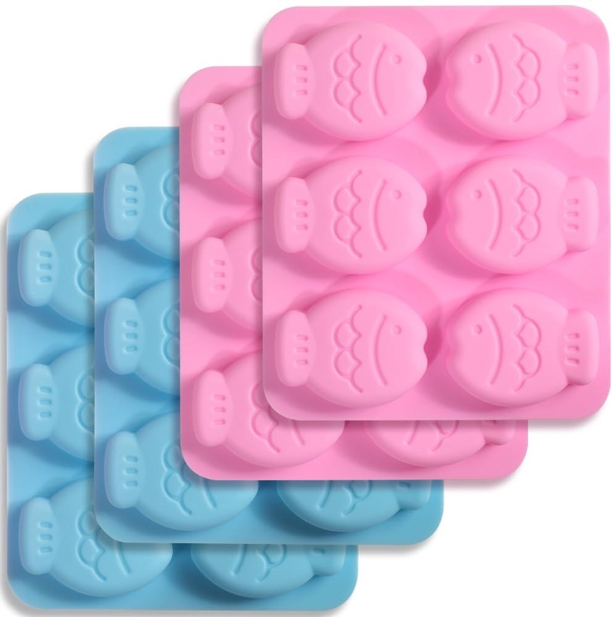 Dailygoods - Dailygoody - visvormige siliconen mallen - koekjes en chocolade - schattig ontwerp - blauw en roze - perfect voor bakken en knutselen - 4 stuks