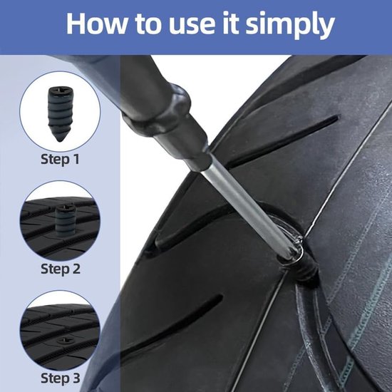 Banden Reparatie Set - Pechset Schroeven - Noodreparatie Onderweg - Hittebestendig Rubber - 20 Stuks - Zwart — afbeelding 4