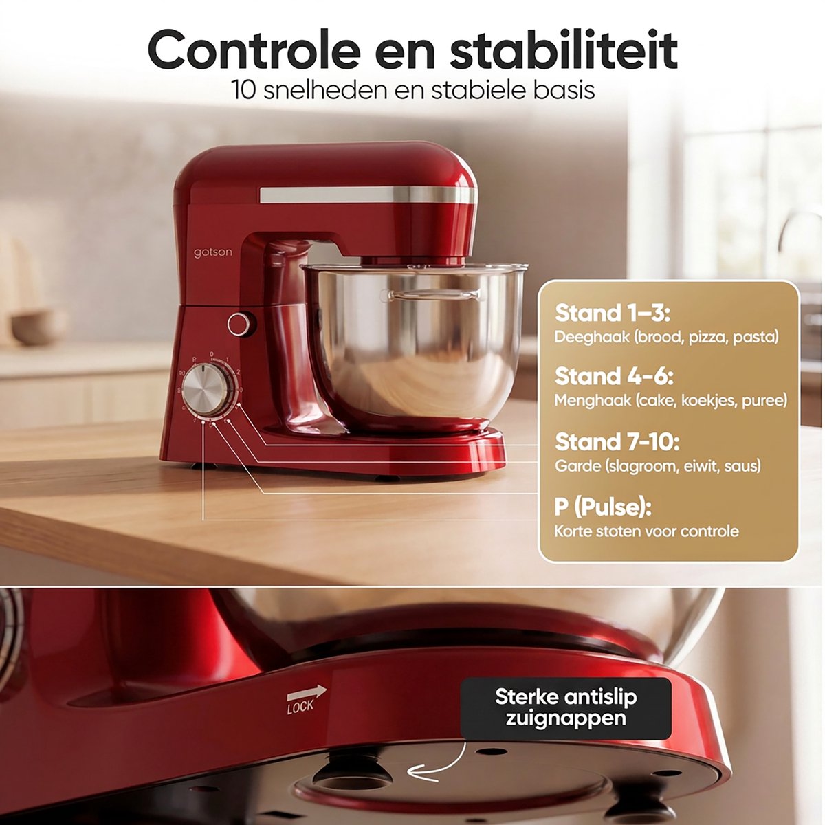 Gatson 1500W Keukenmachine - 10 Snelheden - 5L Mengkom - Dubbele Handvat - Keukenrobot - Keukenmixer - Foodprocessor thumbnail 6
