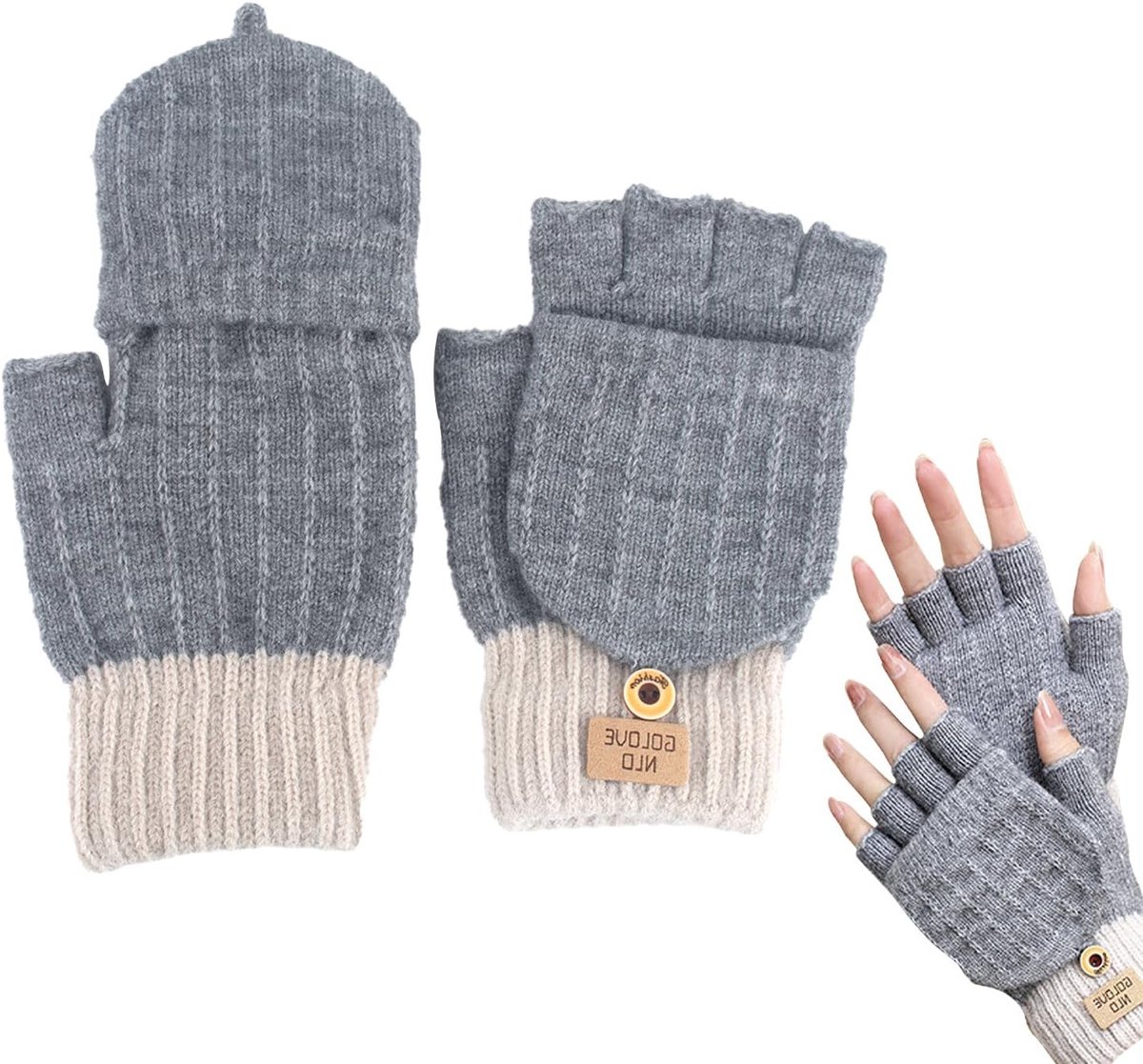 Multifunctionele Vingerloze Thermische Handschoenen voor Dames, Fleece Gevoerd en Geïsoleerd, Ideaal voor Winterse Activiteiten en Buitenleven, Grijs