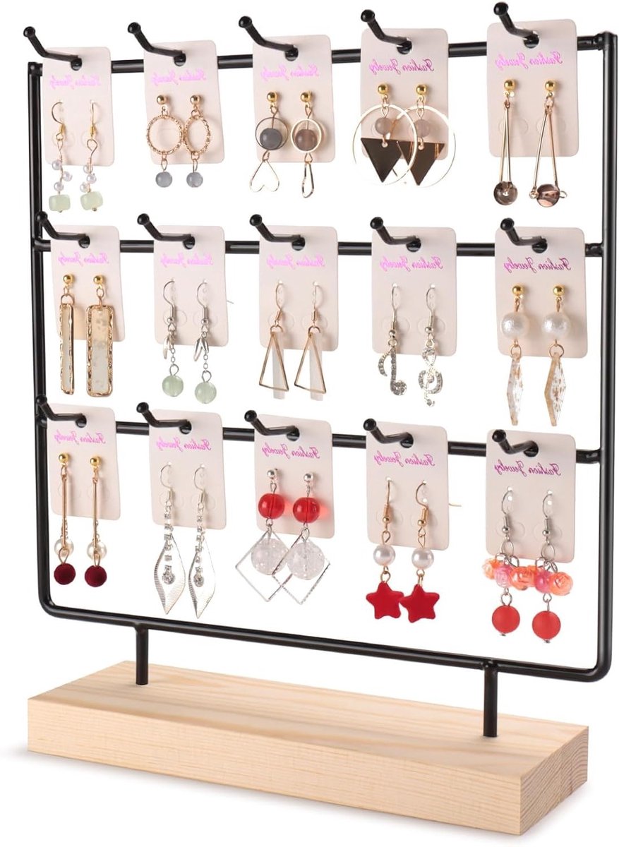 Earring Display Stand met 3 lagen en 15 haken voor sieraden, oorbellen, ringen en armbanden