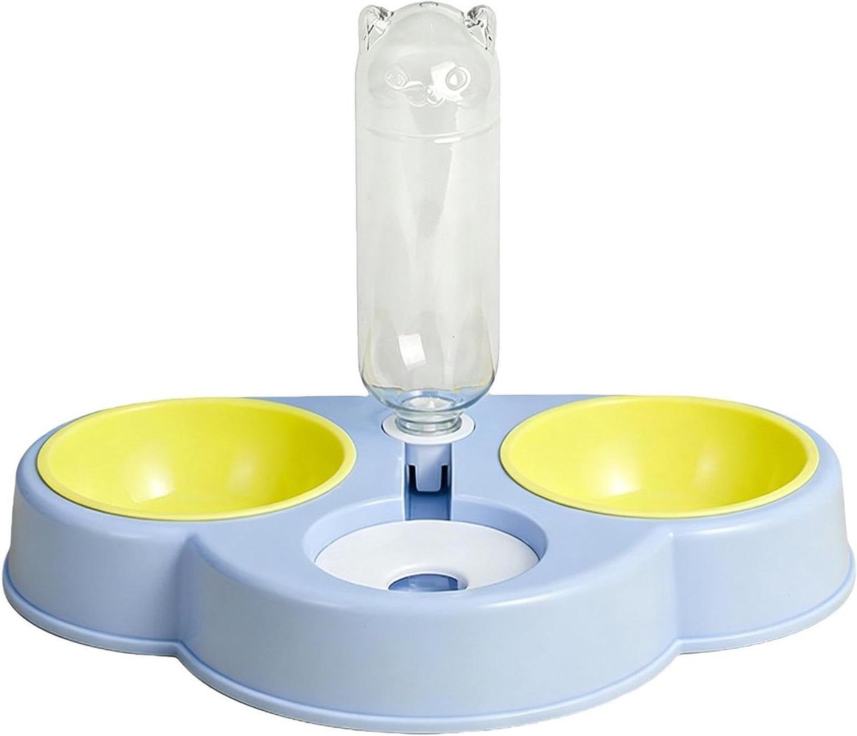 Voerstation Huisdier - Voerbak Set - Comfortabel Eten - Drie Afneembare Bakken - 34x22x5 cm - Blauw