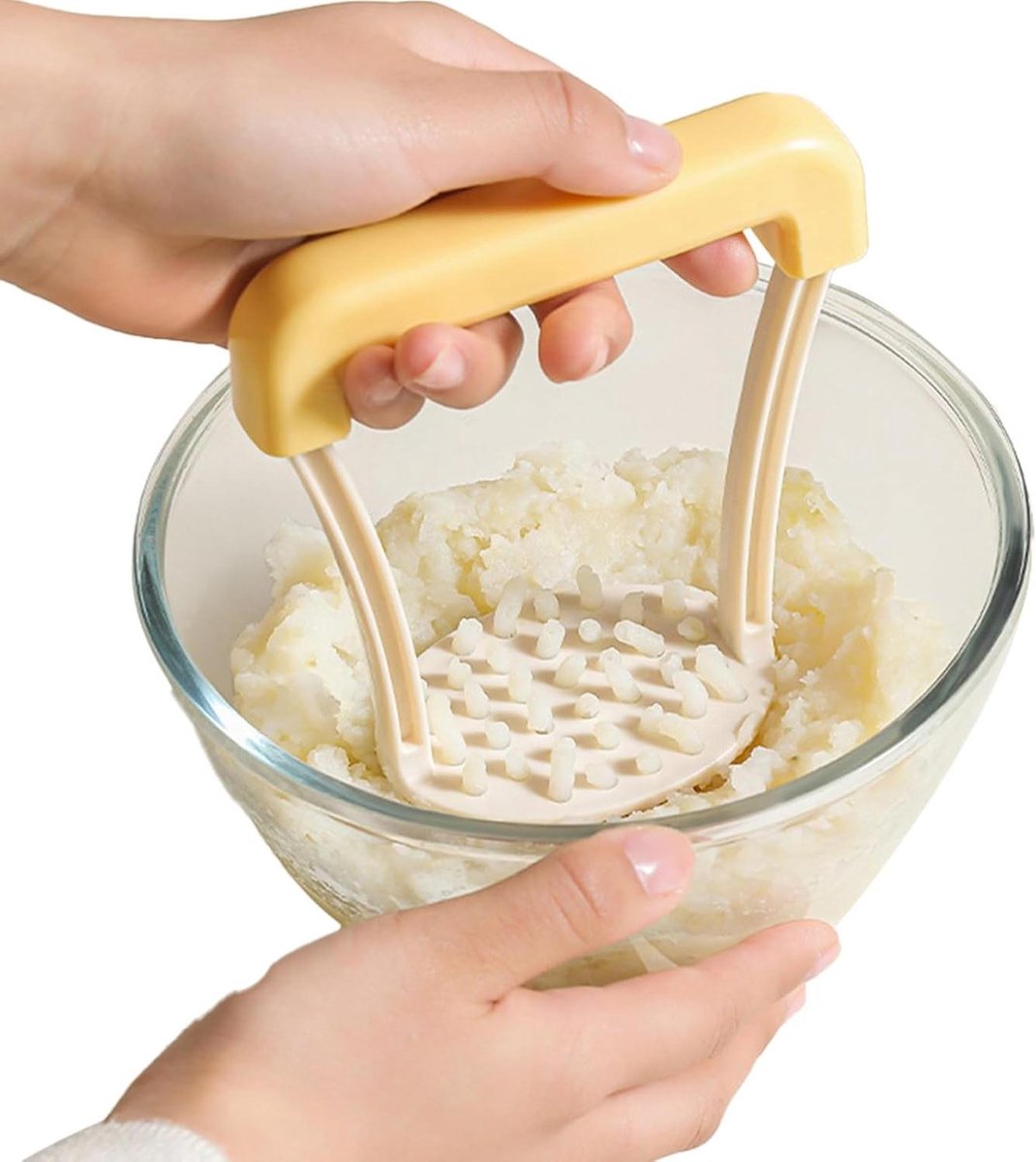 Aardappelstamper - Keukenpers Groente - Puree Maken - Antislip Grip - 14 x 13 cm - Geel