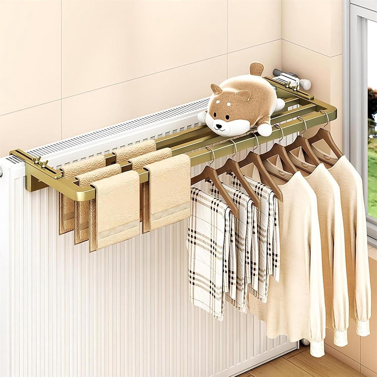 Wasrek Radiator - Droogrek Hangers - Kleding Drogen - Verstelbare Breedte - 3 Stangen - Zw