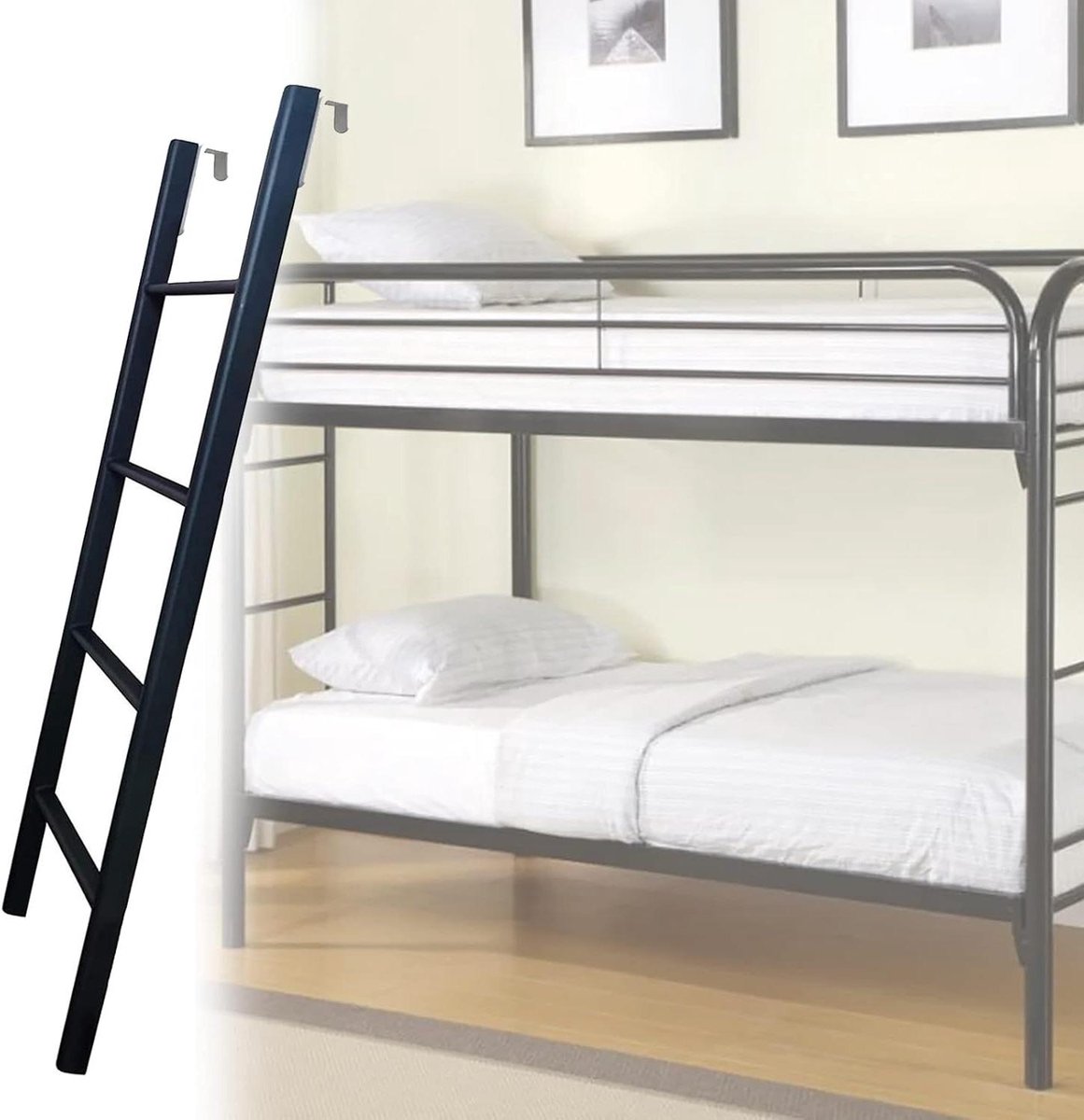 Stapelbedladder Metaal - Vrijstaande Ladder - Veilig Klimmen - Draagbaar Ontwerp - 4 Treden - Zwart