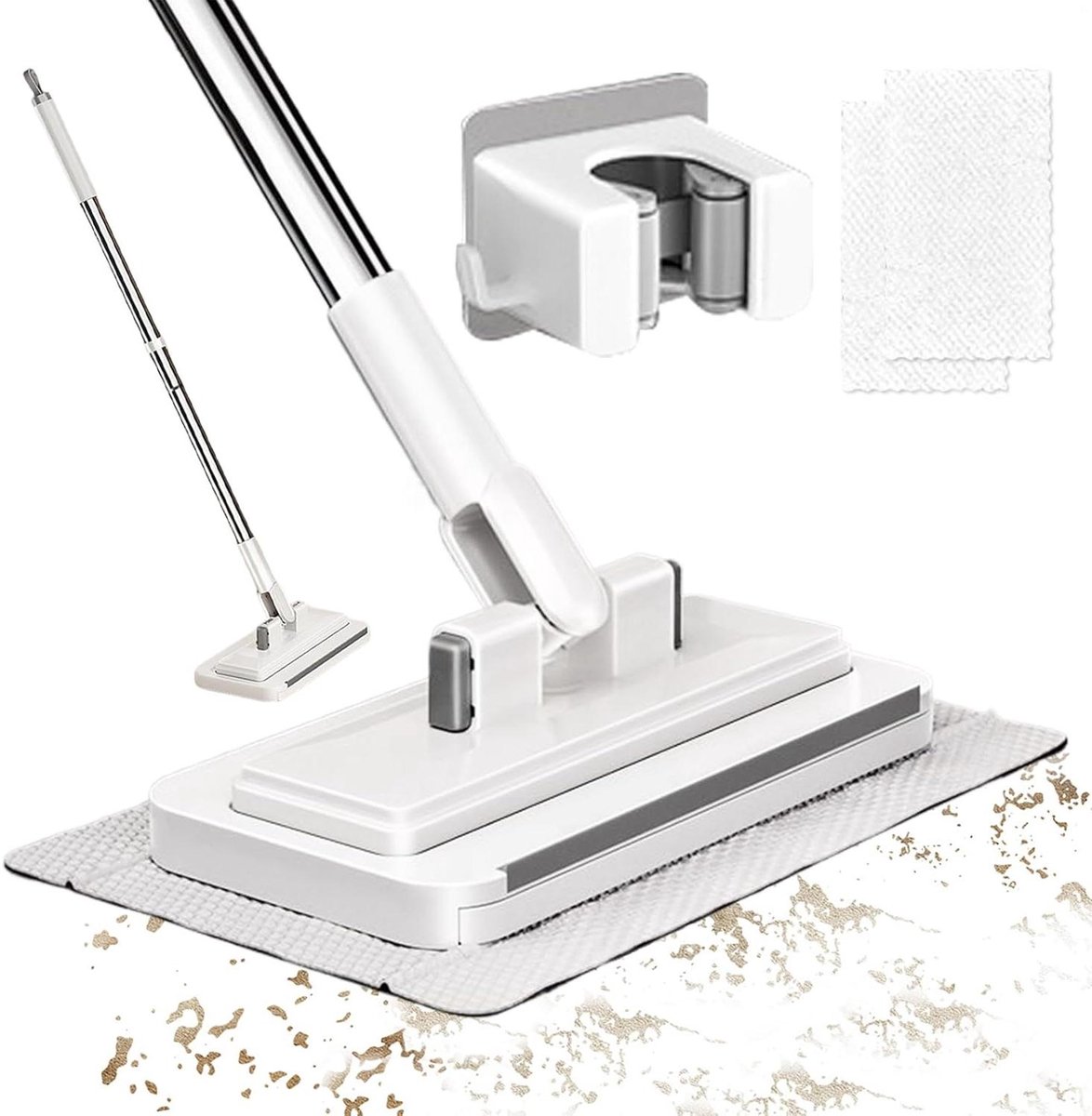 Mini-mop - Draagbare vloerwisser - Snel schoonmaken - Automatisch clipontwerp - 110 cm - Wit