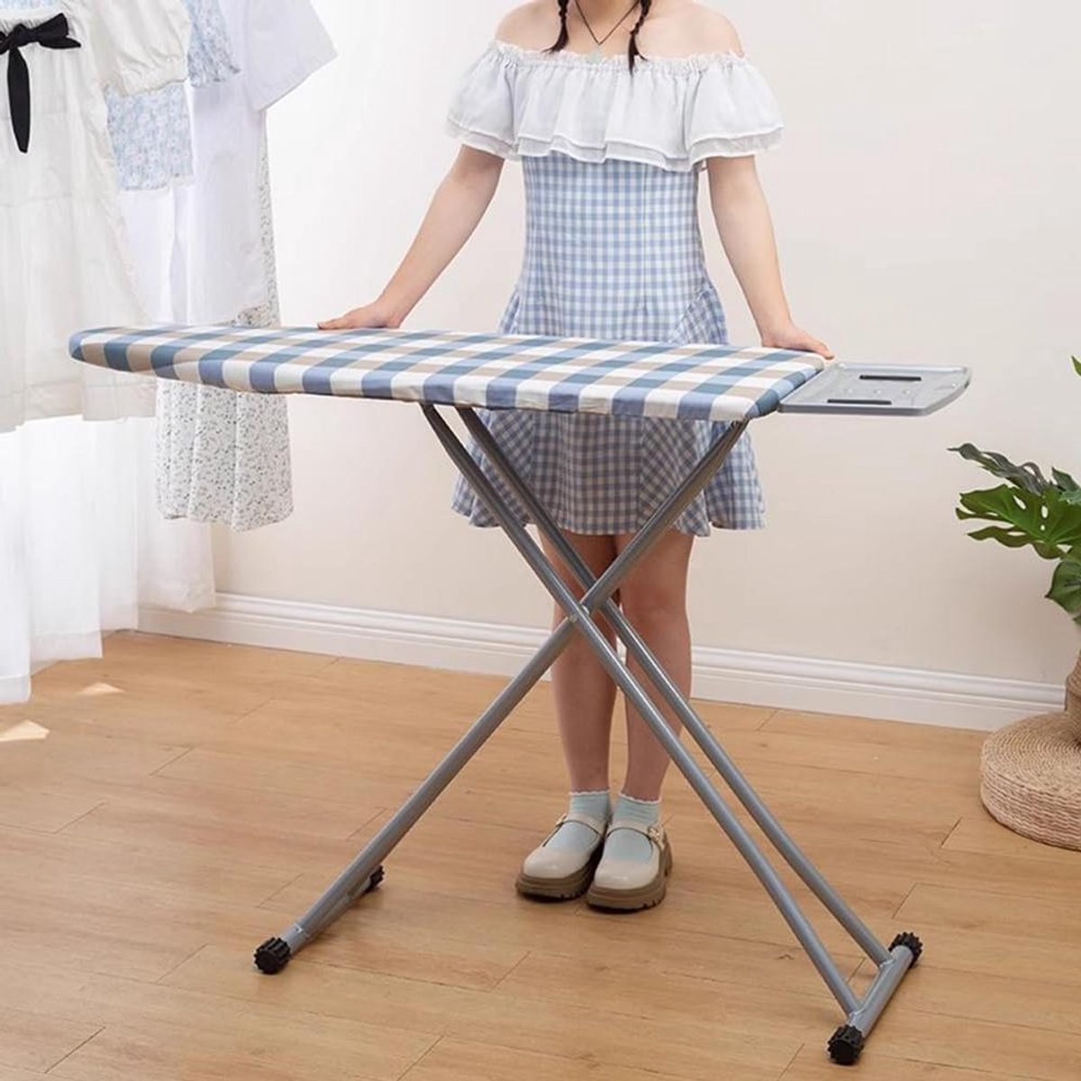 Strijkplank - Strijkrek - Kleding Strijken - Hittebestendig - 132x39x91cm - Blauw Geruit