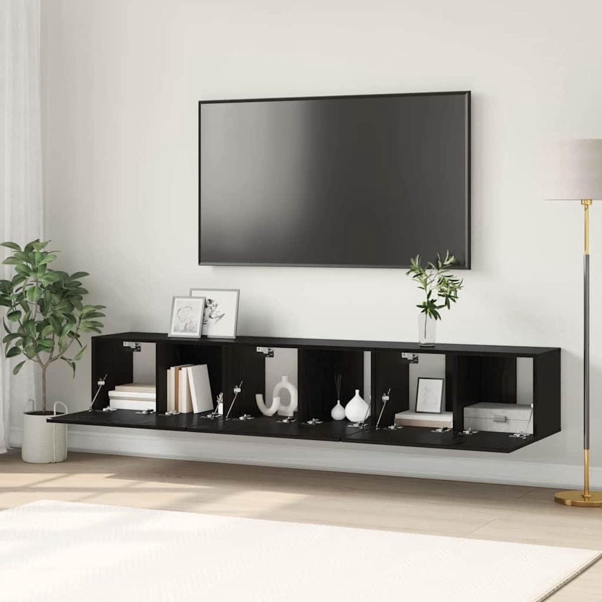Wandkast Set - Tv Meubel - Woonruimte Organiseren - Ruimtebesparend Ontwerp - 60 x 30 x 30 cm - Zwart
