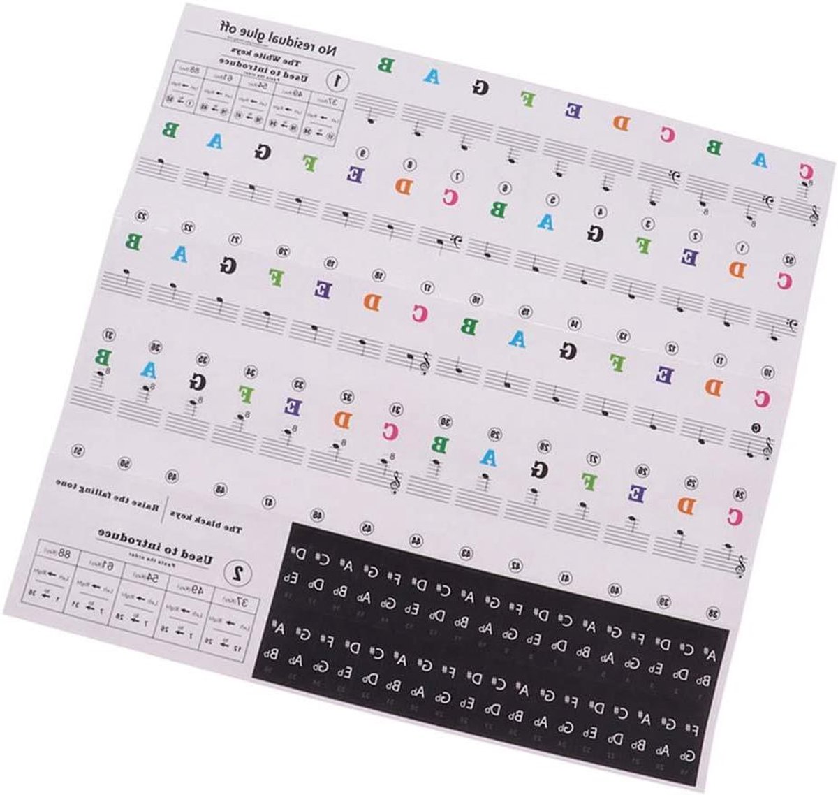 Piano Toetsenbord Stickers - Muziek Noten Stickers - Piano Leren - Verwijderbaar Zonder Schade - 49-88 Toetsen - Multicolor