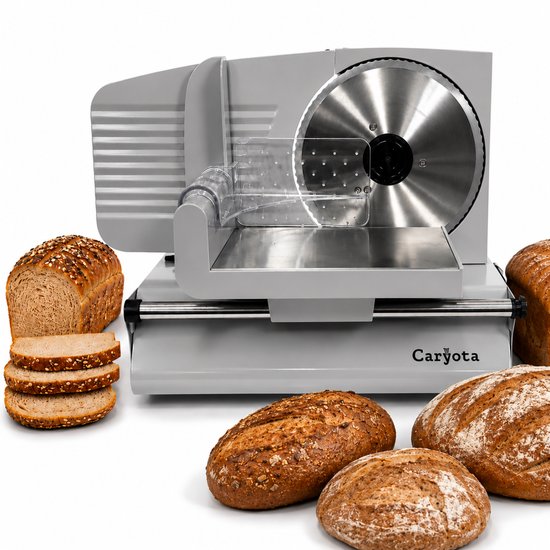 Caryota Broodsnijmachine - Snijmachine - Broodsnijder - RVS Snijblad Ø 19 cm - Anti-slip - Verstelbare Dikte 1-15 mm - 220 W - Vaatwasserbestendig