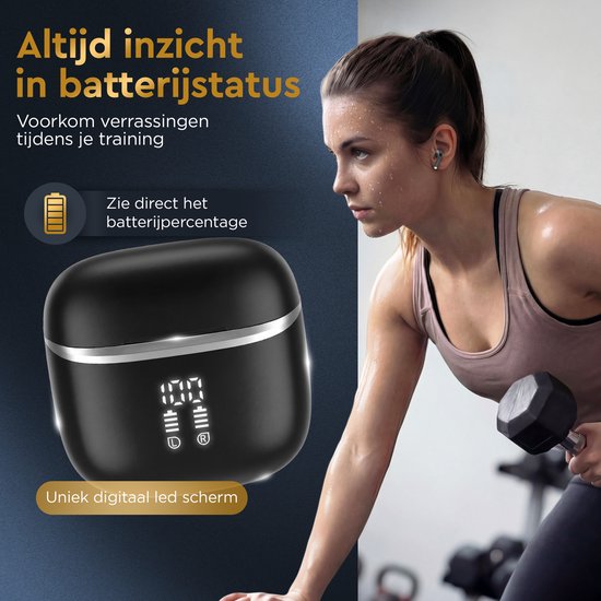 Golden Sound Oortjes draadloos - Draadloze oordopjes - Oortjes - Bluetooth oordopjes - 30 uur batterijduur - Sport oordopjes - Earpods - Led Display - Noise Cancelling - Zwart
