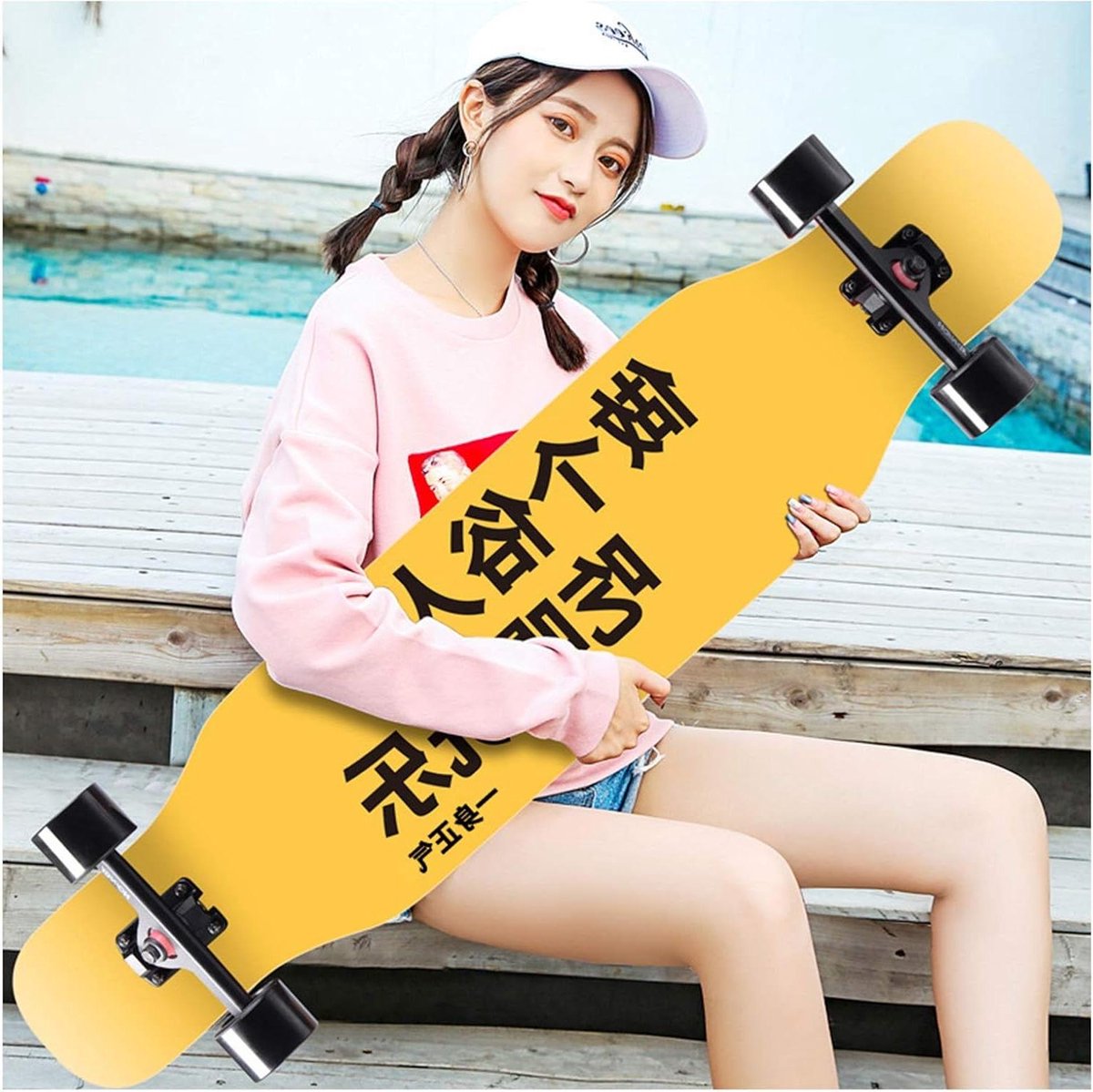 Longboard Skateboard Cruiser Board Vrije Tijd Rijden 8 Laags Esdoorn 43 Inch Natuurlijk