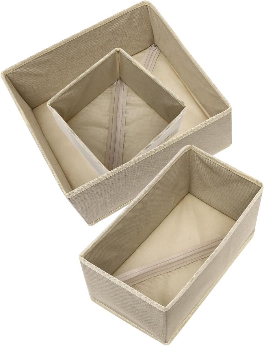 Stoffen opbergbakken - Lade organizers - Kleding opbergen - Opvouwbaar ontwerp - 3 stuks - Beige