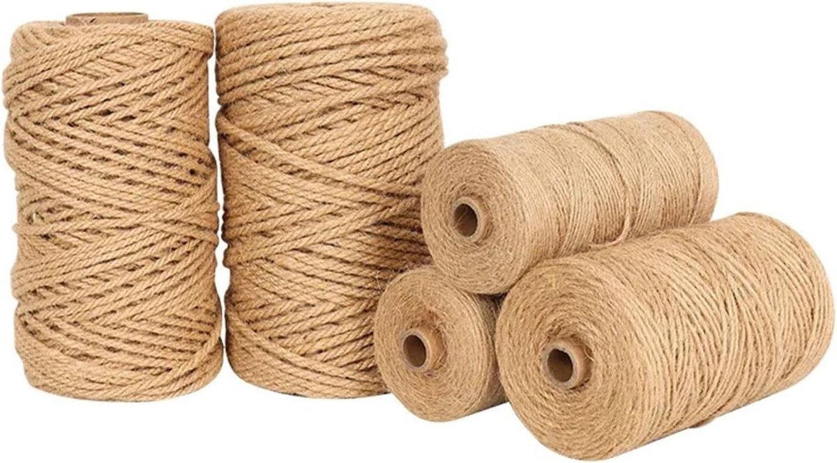 Tuintouw Jute Touw - Natuurlijk Koord - Ambachtelijk Knutselen - Knoopbestendig Ontwerp - 2 mm Dikte - Natuurlijk