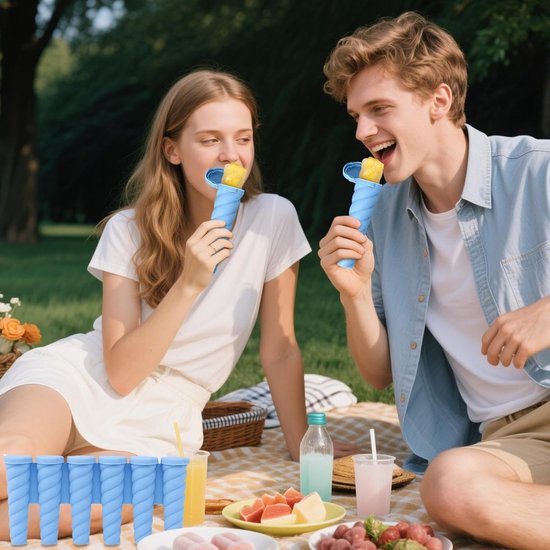 IJsjes Mallen - Fruitijsjes Maker - Zelf Desserts Maken - Snelle Losmaak Technologie - 6 Holtes - Blauw — afbeelding 4