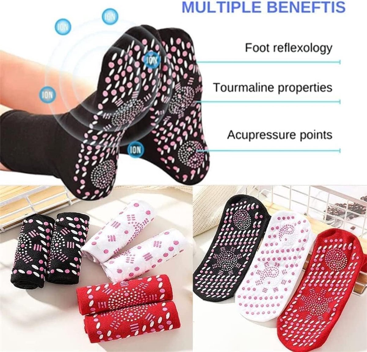 Zelfverwarmende Sokken - Massage Sokken - Voetcomfort Bevorderen - Natuurlijke Acupressuur Stimulatie - 3 Paar - Zwart — cadeau in Cadeau-ideeën - foto 3