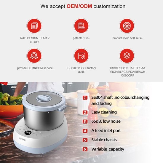 Deegkneedmachine - Keukenmixer - Deeg Maken - Touchscreen Bediening - 5 Liter Kom - Blauw — afbeelding 2