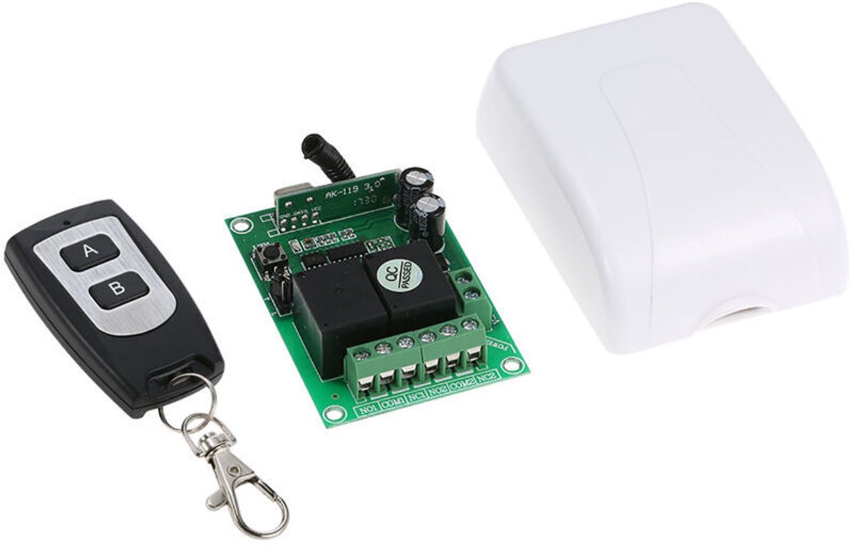 Draadloze afstandsbediening voor slimme woningen, 433 MHz RF, DC 12V, 2 kanalen, programmeerbare code, relais, ontvanger, zender, universeel schakelsysteem met afstandsbediening, groot bereik 50 meter, zender.
