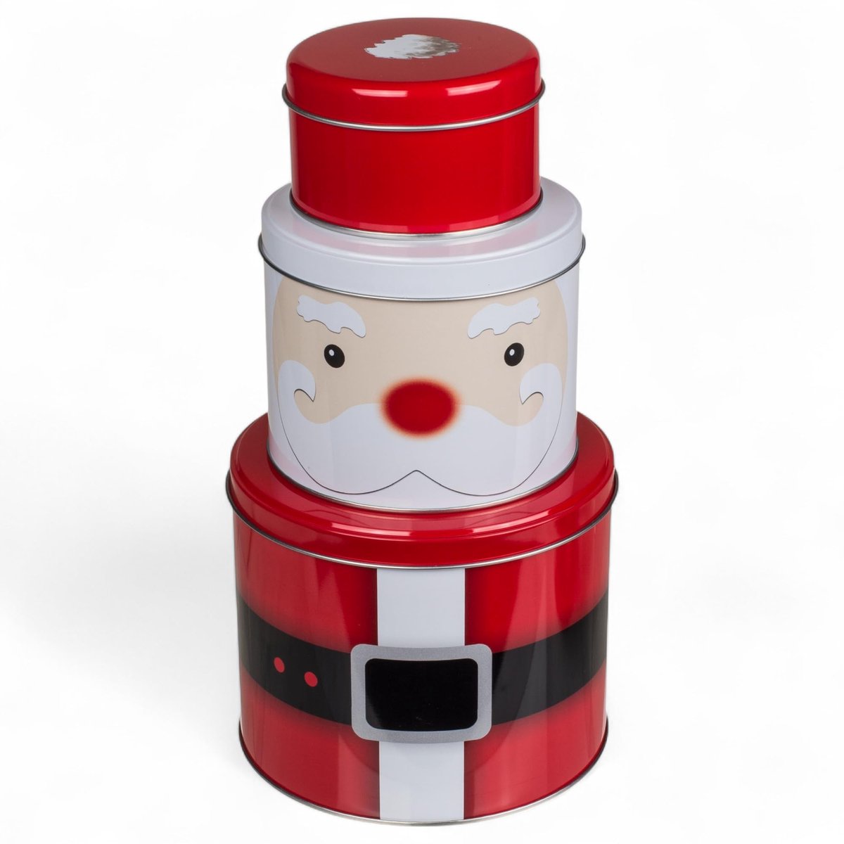 Dailygoods - Set van 3 Stapelbare Metalen Blikjes met Kerstdesign