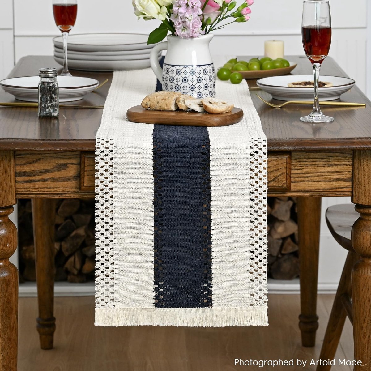 Dailygoods - Blauwe Tafelloper met Kwastjes voor Feestdecoratie