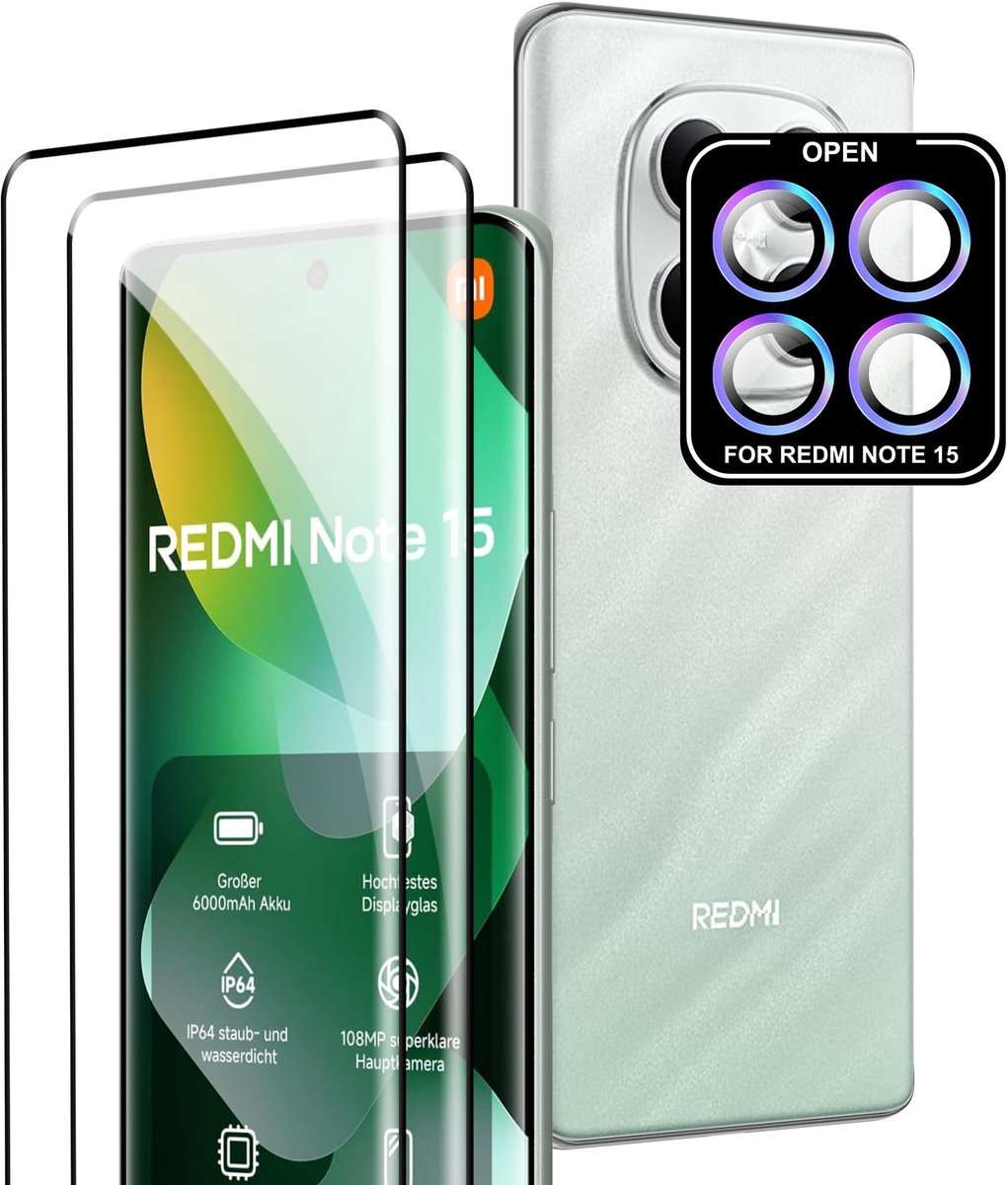 Dailygoods - Beschermfolie voor Redmi Note 15 met Camerabescherming, 9H Hardheid