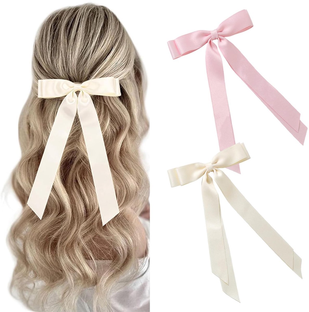 Dailygoods - Set van 2 Zijdeachtige Haarstrikken in Roze en Crème