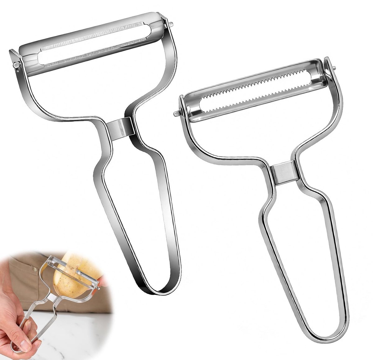 Dailygoods - Set van 2 Roestvrijstalen Dunschillers voor Groenten en Fruit