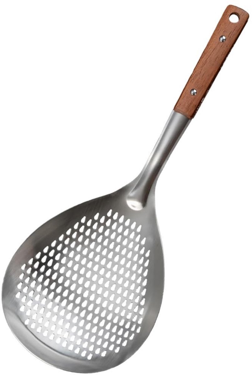 Dailygoods - Roestvrijstalen Keukenschuimspaan met Houten Handvat
