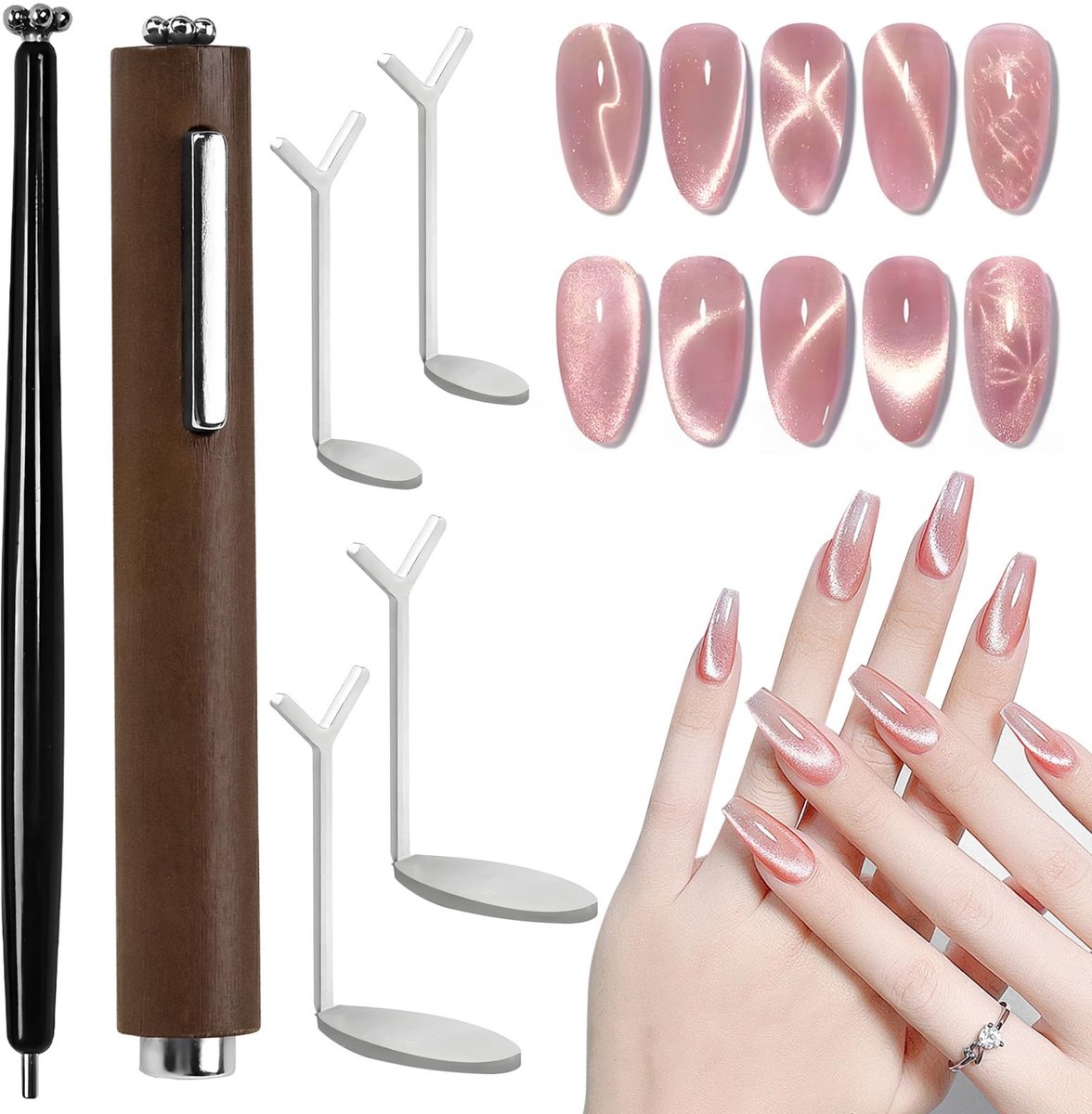Dailygoods - Set van 6 Cat Eye Magneetjes voor Nagelstyling, 3-in-1 Ontwerpen