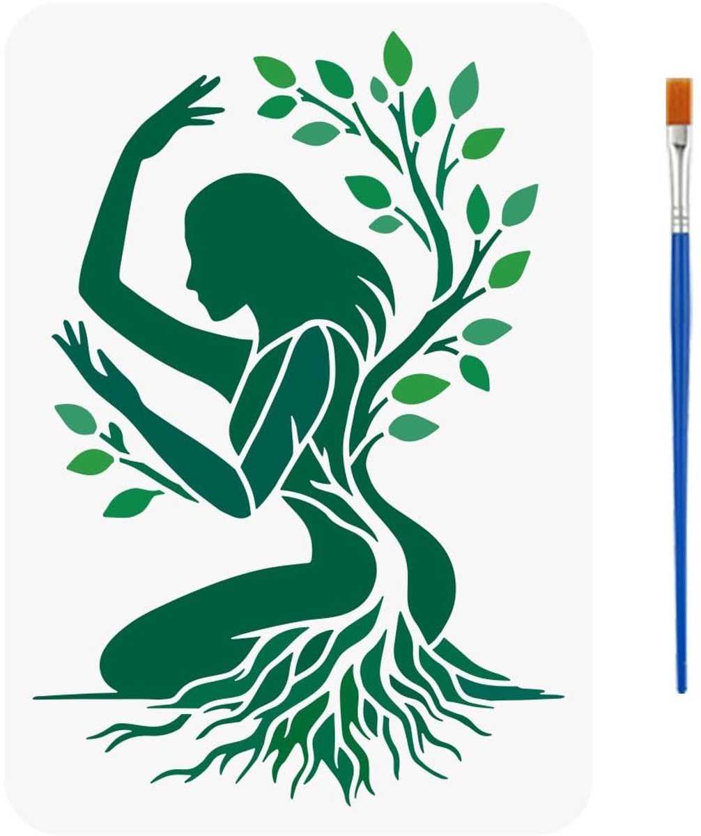 Dailygoods - Herbruikbare Schilderstencil voor Boomvrouw met Penseel