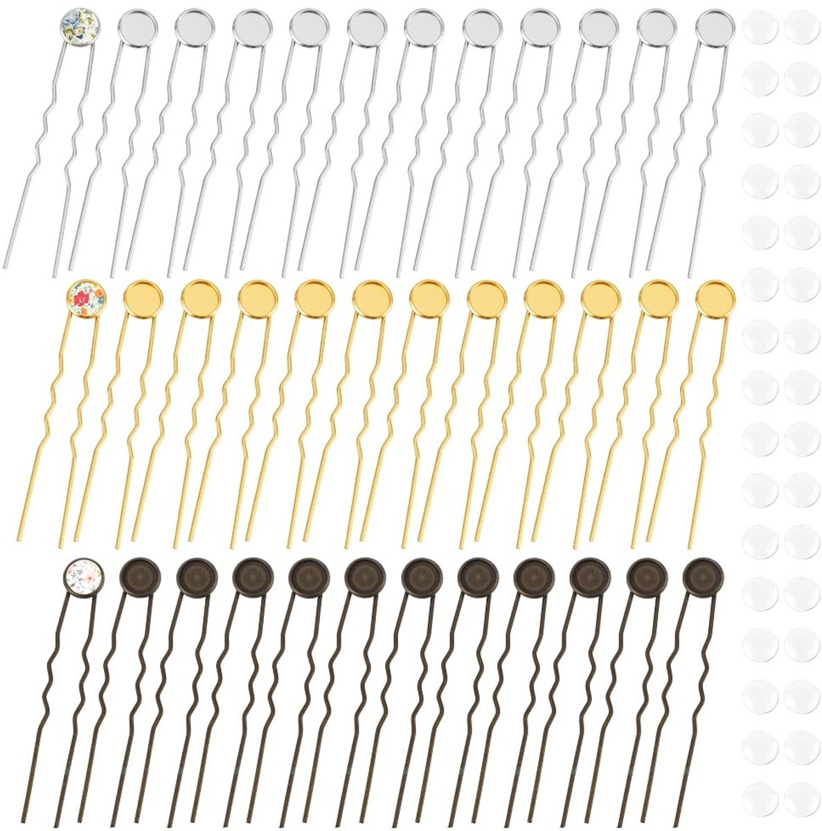 Dailygoods - 36 Sets U-vorm Haarspelden met Glas Cabochons voor Sieraden Maken