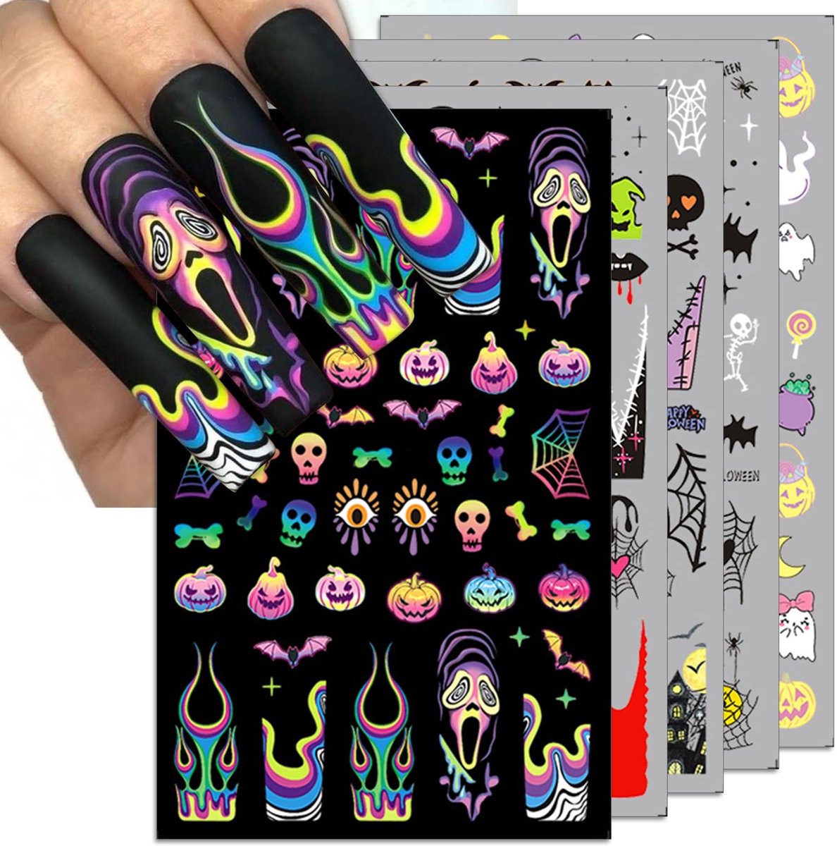 Dailygoods - 5 Stuks Halloween Nagelstickers met Griezelige Ontwerpen