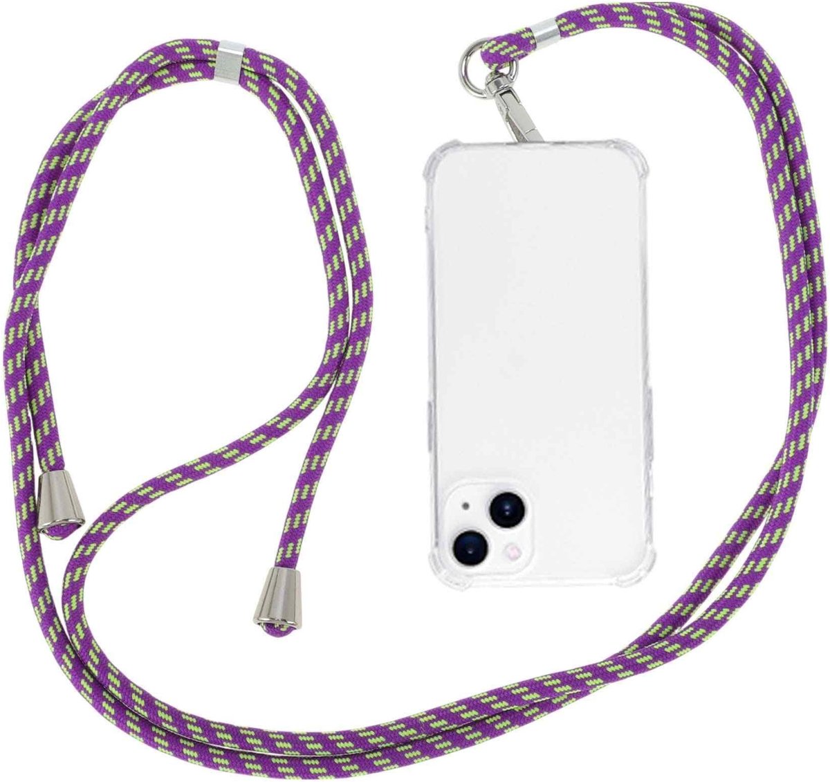 Dailygoods - Telefoonkoord met Universele Patch en Verstelbare Lengte in Groen en Paars