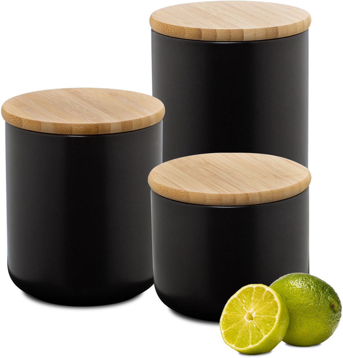 Dailygoods - Set van 3 Beschrijfbare Keramische Voorraaddozen met Bamboe Deksel