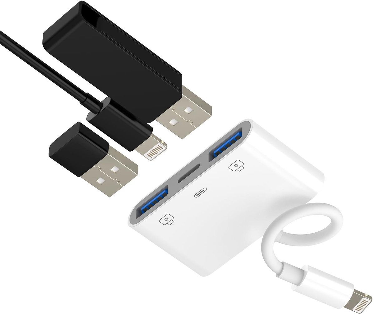 Dailygoods - Lightning-adapter naar USB-aansluiting (3-in-1) voor iPhone en iPad
