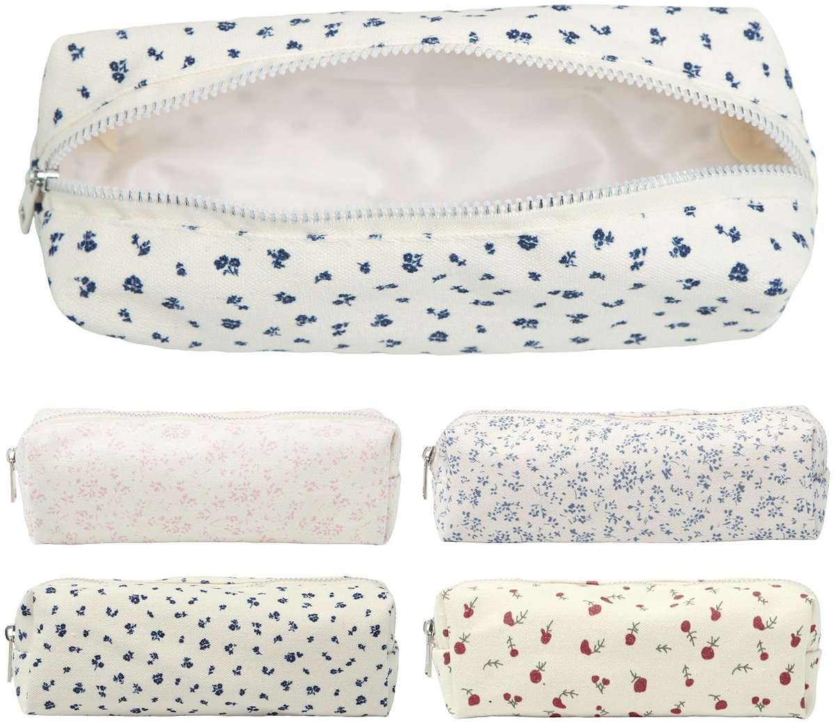 Dailygoods - Set van 4 Linnen Pennenetuis met Bloemenpatroon