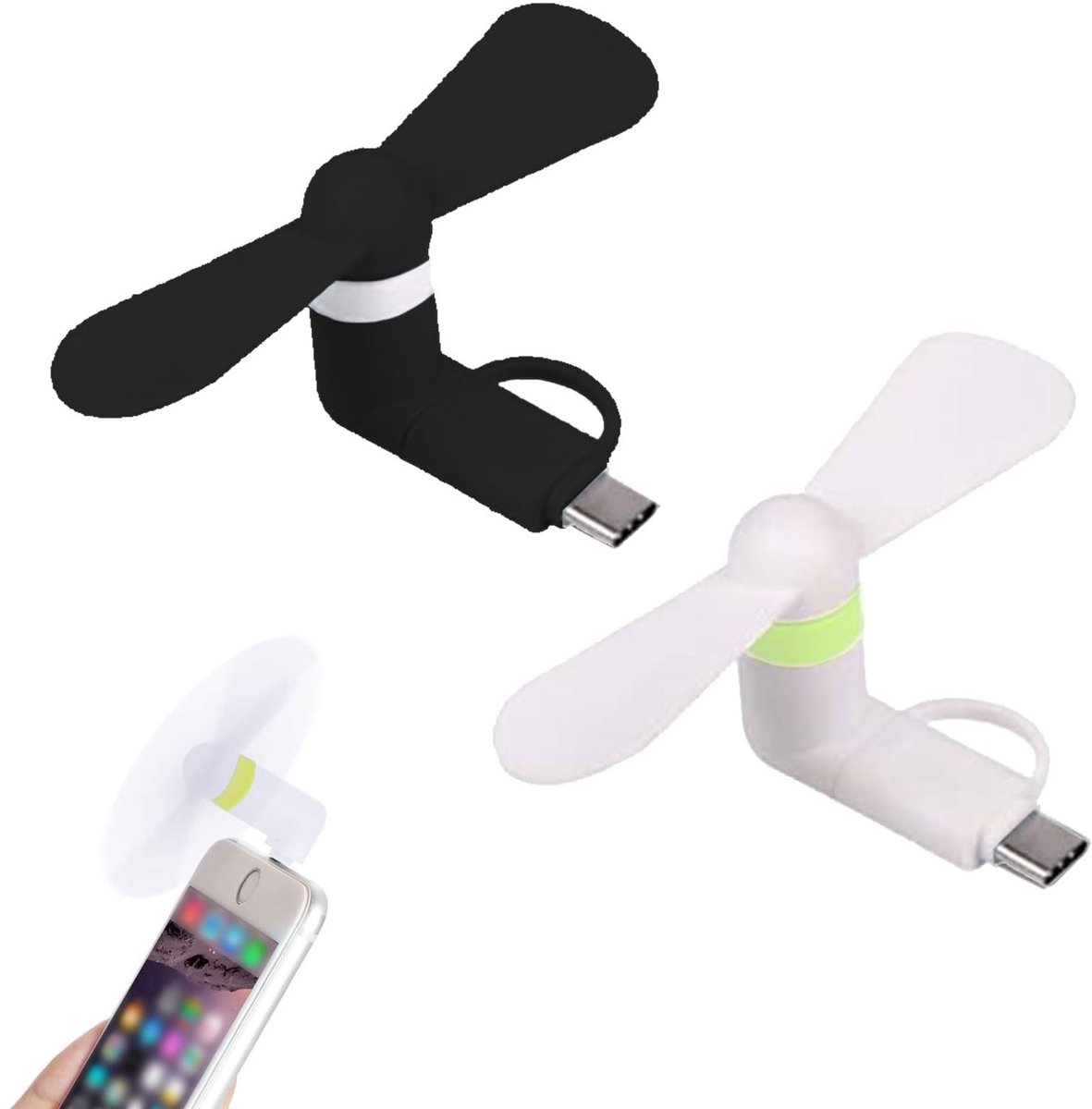 Dailygoods - Set van 2 Draagbare Mini Ventilatoren voor Mobiele Telefoons