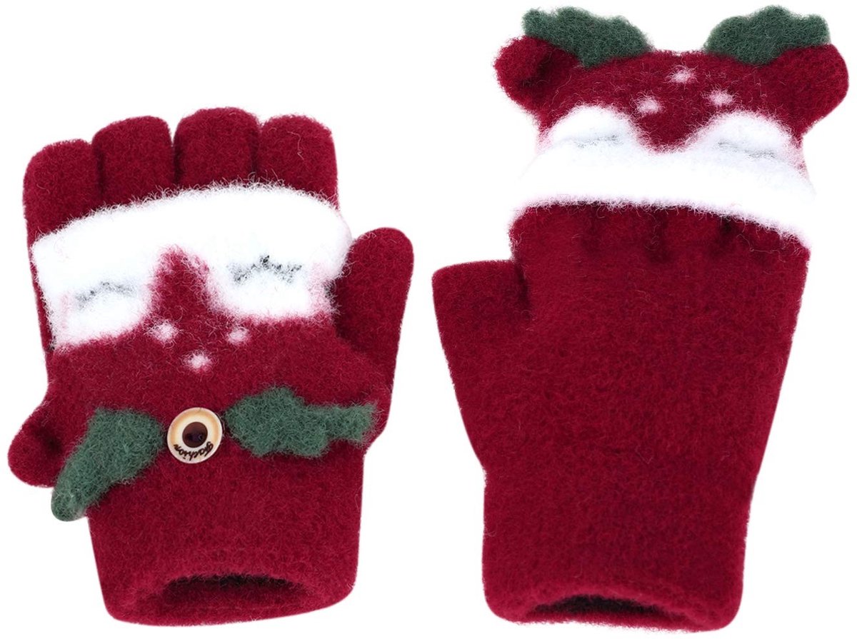 Dailygoods - Dailygoody - Wanten met knoopklep - Vingerloze handschoenen - Warme gebreide winterhandschoenen - One size - Pluche voering - Ideaal voor kinderen - K...