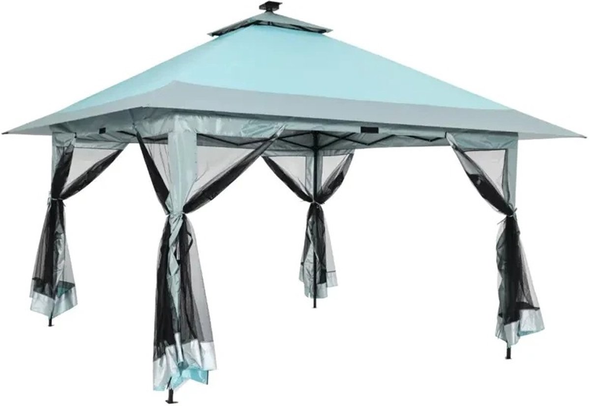 MakkelijkMooi Partytent met Muskietengaas en CPAI-84 Luifelstof - Partytent - Lichtblauw - Brandvertragend - Verstelbare Hoogte